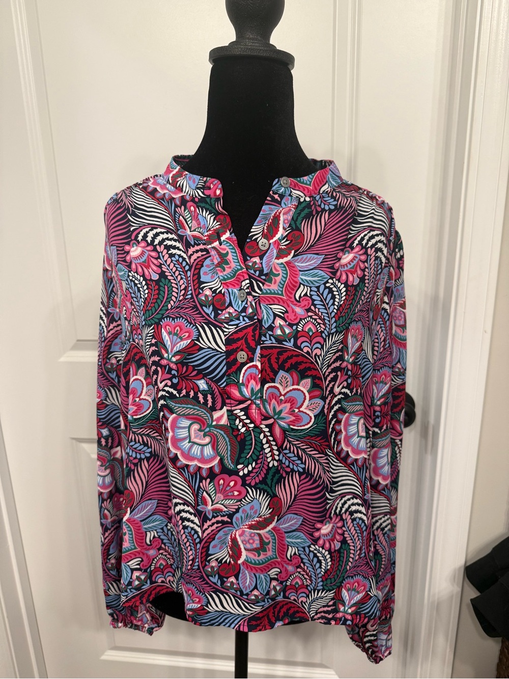 LOFT Pink Multi Floral Print Long Sleeve Blouse